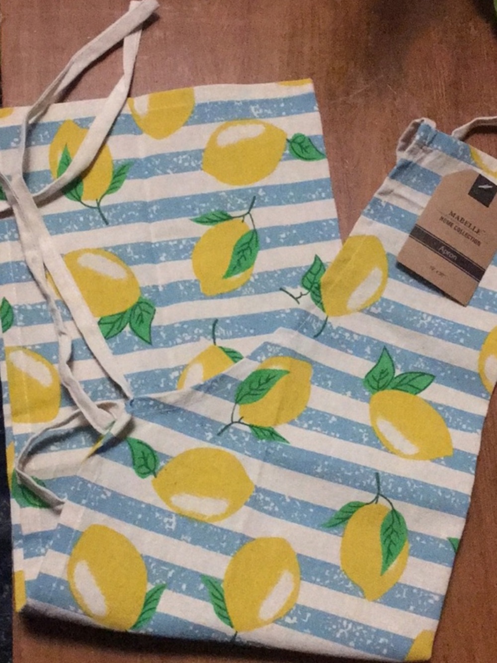 Home Collection Blue White Yellow Lemon Stripe Apron